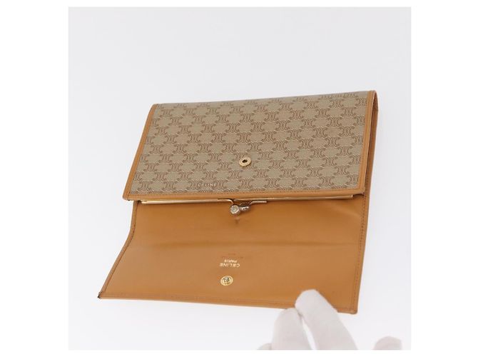 Céline CELINE Macadam Canvas Lange Brieftasche PVC Beige Gold Auth 164073V Golden - Ansicht 18