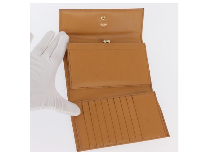 Céline CELINE Macadam Canvas Lange Brieftasche PVC Beige Gold Auth 164073V Golden - Ansicht 9