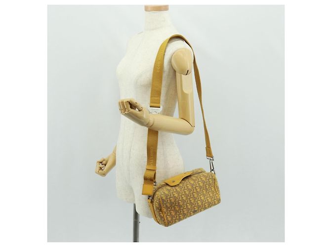 Bolsa Dior Lanco em lona Trotter oblíqua Christian Dior amarela Auth 165473SAM Prata Amarelo - vista 23