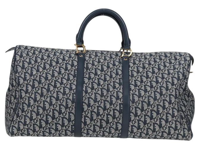 Borsa Boston in tela Trotter Christian Dior blu navy oro Auth 129964SAV - vista 13