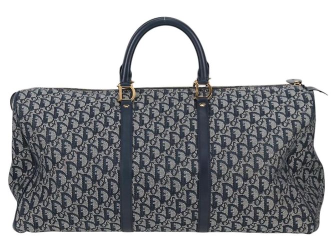 Borsa Boston in tela Trotter Christian Dior blu navy oro Auth 129964SAV - vista 2