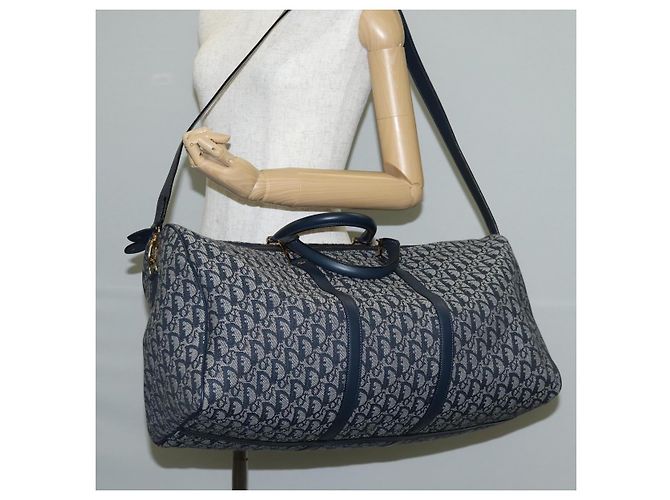 Borsa Boston in tela Trotter Christian Dior blu navy oro Auth 129964SAV - vista 24