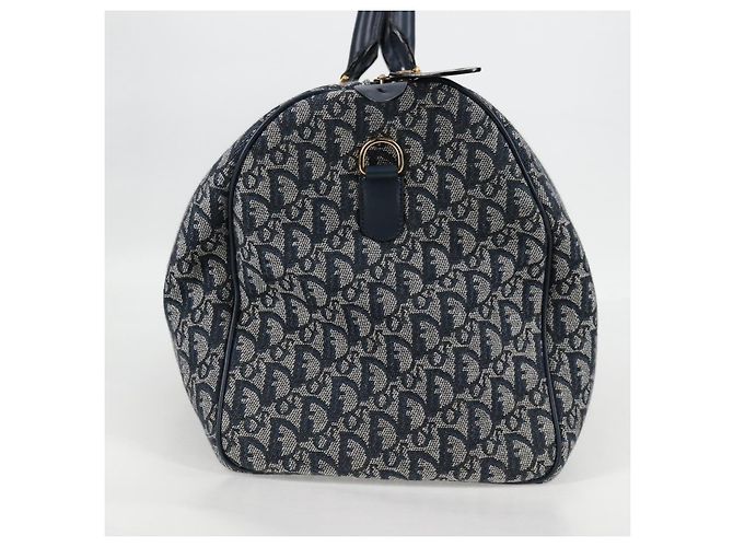 Borsa Boston in tela Trotter Christian Dior blu navy oro Auth 129964SAV - vista 4