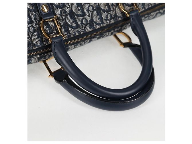 Borsa Boston in tela Trotter Christian Dior blu navy oro Auth 129964SAV - vista 7