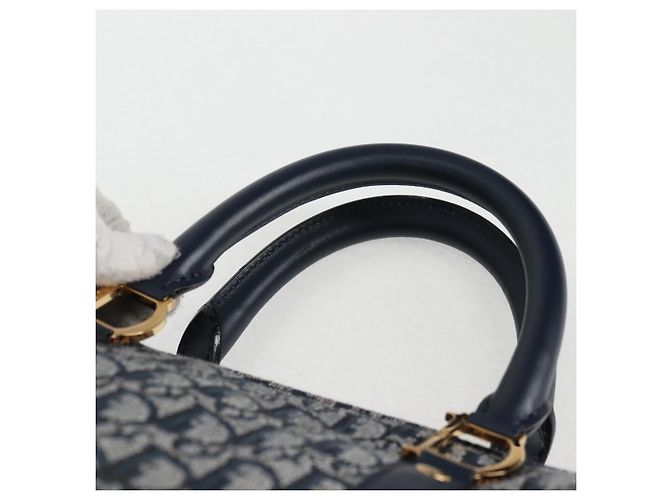 Borsa Boston in tela Trotter Christian Dior blu navy oro Auth 129964SAV - vista 8