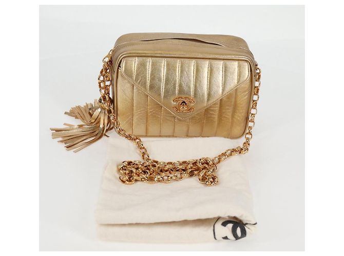 CHANEL Borsa a Spalla Matelassé in Pelle di Agnello Rossa Oro CC Auth 134958SV Rosso D'oro - vista 12