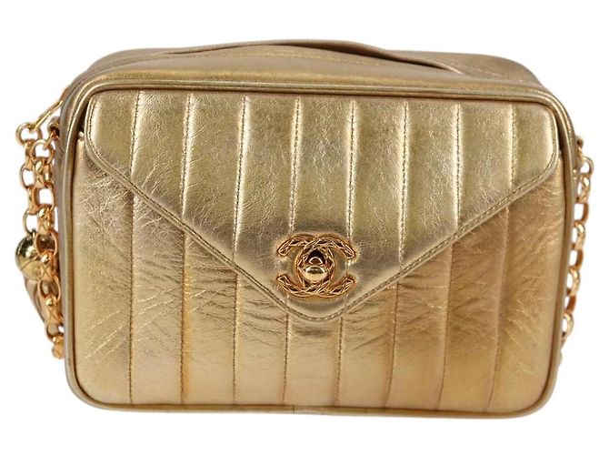 CHANEL Borsa a Spalla Matelassé in Pelle di Agnello Rossa Oro CC Auth 134958SV Rosso D'oro - vista 13