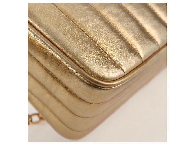 CHANEL Borsa a Spalla Matelassé in Pelle di Agnello Rossa Oro CC Auth 134958SV Rosso D'oro - vista 17
