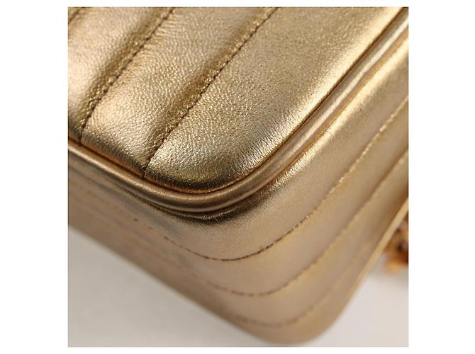 CHANEL Borsa a Spalla Matelassé in Pelle di Agnello Rossa Oro CC Auth 134958SV Rosso D'oro - vista 18