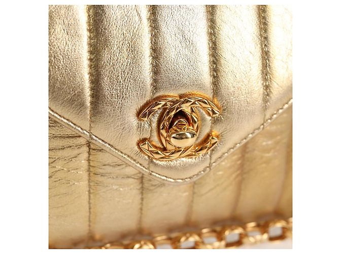 CHANEL Borsa a Spalla Matelassé in Pelle di Agnello Rossa Oro CC Auth 134958SV Rosso D'oro - vista 19
