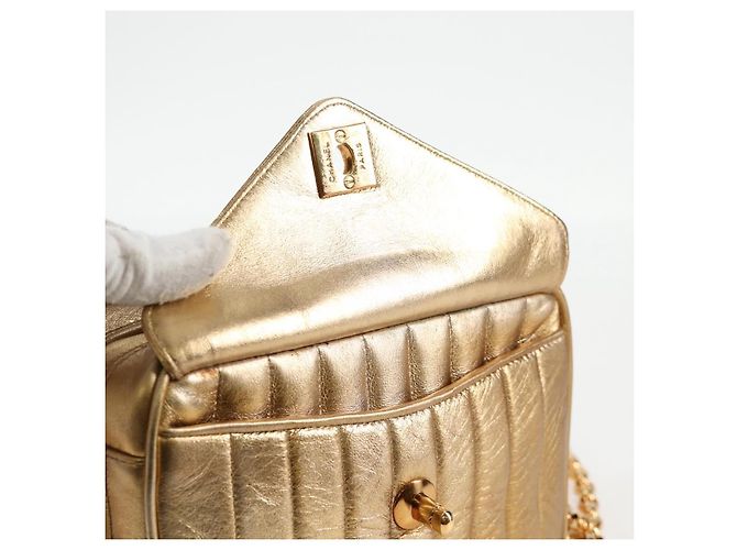 CHANEL Borsa a Spalla Matelassé in Pelle di Agnello Rossa Oro CC Auth 134958SV Rosso D'oro - vista 20
