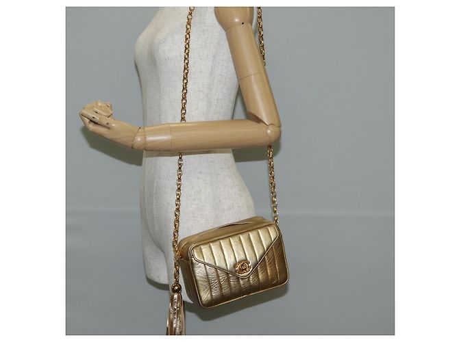 CHANEL Borsa a Spalla Matelassé in Pelle di Agnello Rossa Oro CC Auth 134958SV Rosso D'oro - vista 28