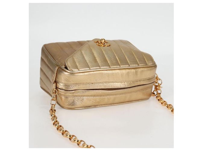 CHANEL Borsa a Spalla Matelassé in Pelle di Agnello Rossa Oro CC Auth 134958SV Rosso D'oro - vista 6