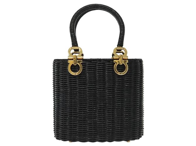 Gancini Handtasche aus Rattan in Schwarz und Gold Salvatore Ferragamo Auth 138876V Golden - Ansicht 13