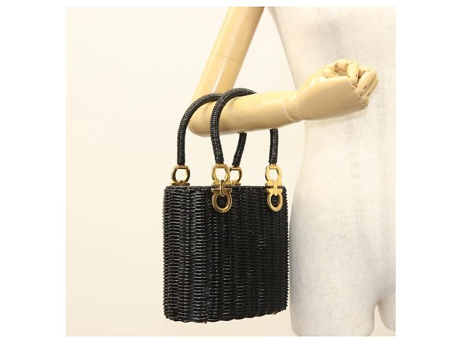 Gancini Handtasche aus Rattan in Schwarz und Gold Salvatore Ferragamo Auth 138876V Golden - Ansicht 20
