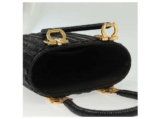 Gancini Handtasche aus Rattan in Schwarz und Gold Salvatore Ferragamo Auth 138876V Golden - Ansicht 6