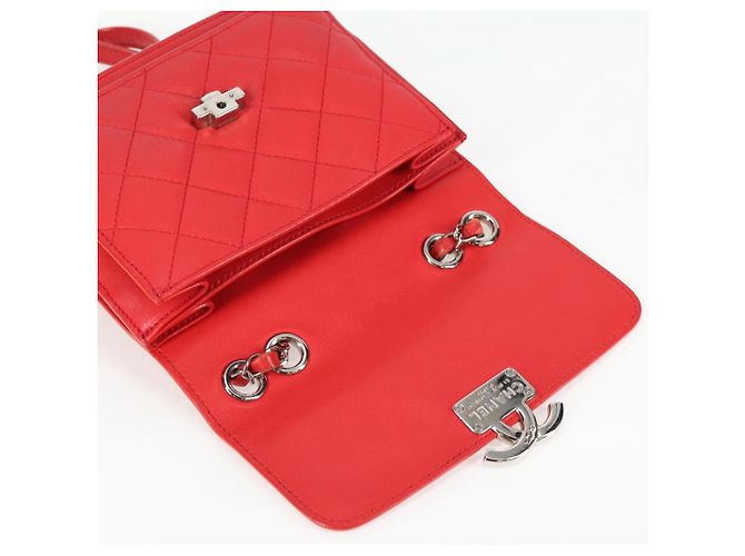 CHANEL Borsa a Spalla Matelassé in Pelle Rossa con Catena Argento CC Auth 138980M Rosso - vista 10