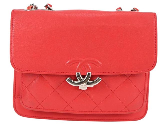 CHANEL Borsa a Spalla Matelassé in Pelle Rossa con Catena Argento CC Auth 138980M Rosso - vista 13