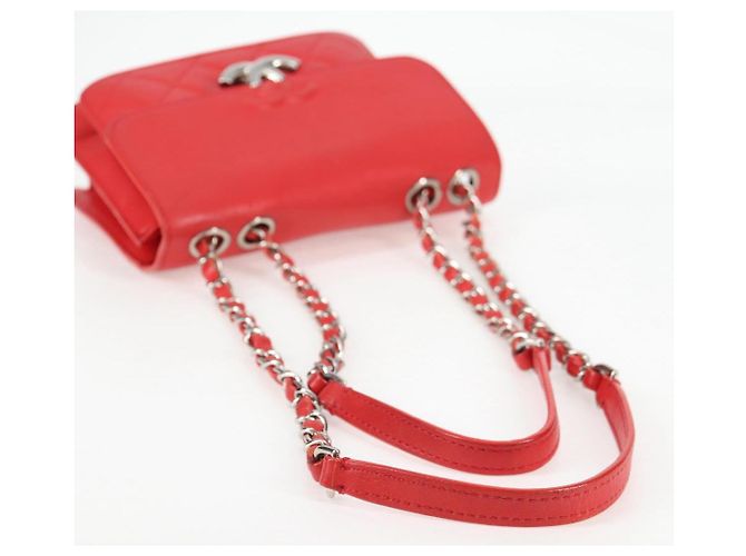 CHANEL Borsa a Spalla Matelassé in Pelle Rossa con Catena Argento CC Auth 138980M Rosso - vista 7