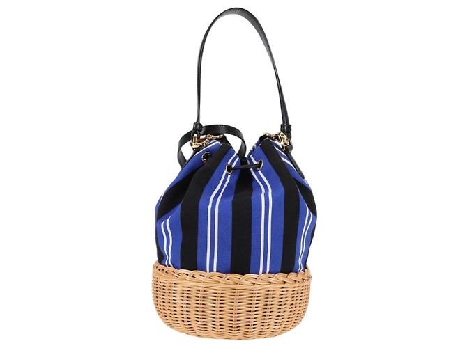 Borsa a mano in rattan PRADA in tela 2way blu oro 1BH115 Auth 138994SM D'oro - vista 2