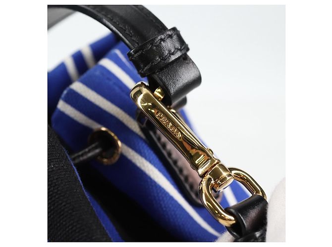 Borsa a mano in rattan PRADA in tela 2way blu oro 1BH115 Auth 138994SM D'oro - vista 20