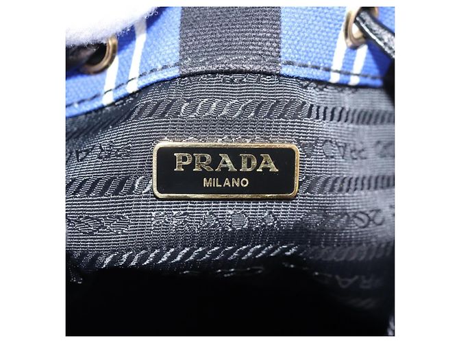 Borsa a mano in rattan PRADA in tela 2way blu oro 1BH115 Auth 138994SM D'oro - vista 21