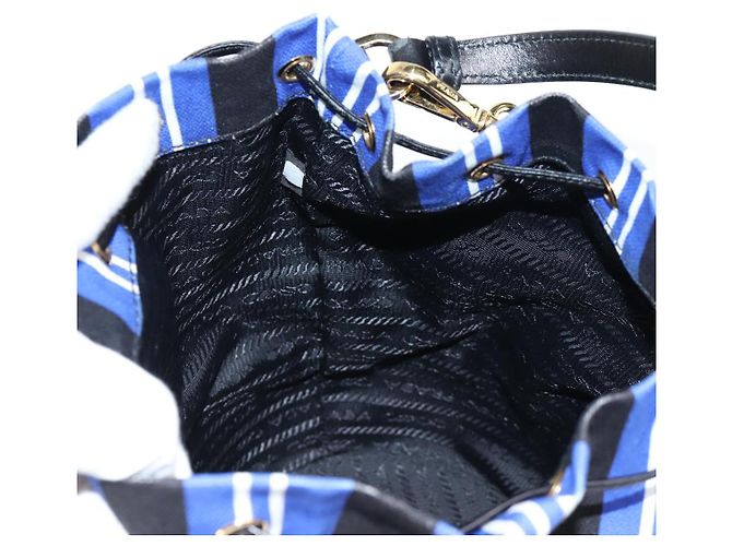 Borsa a mano in rattan PRADA in tela 2way blu oro 1BH115 Auth 138994SM D'oro - vista 22