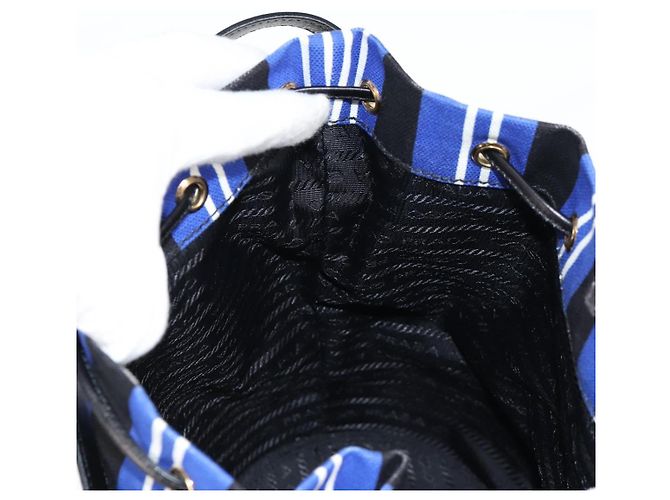 Borsa a mano in rattan PRADA in tela 2way blu oro 1BH115 Auth 138994SM D'oro - vista 23