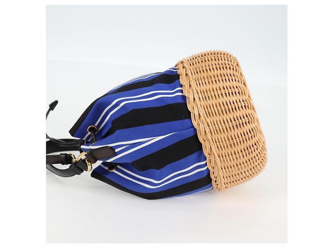Borsa a mano in rattan PRADA in tela 2way blu oro 1BH115 Auth 138994SM D'oro - vista 3