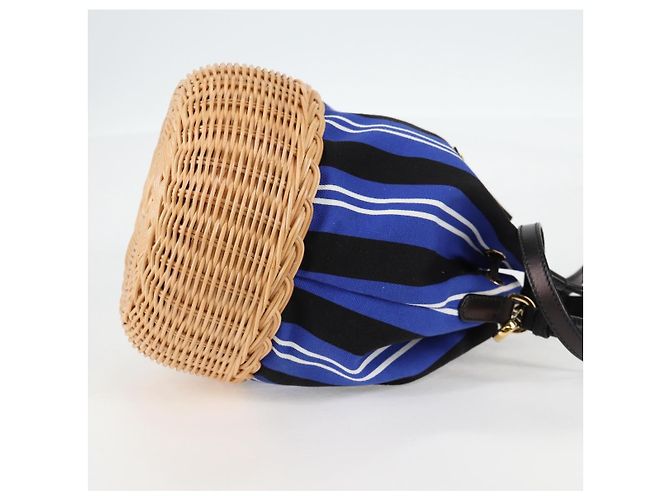 Borsa a mano in rattan PRADA in tela 2way blu oro 1BH115 Auth 138994SM D'oro - vista 4