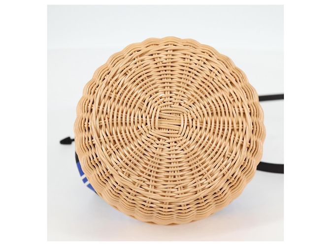 Borsa a mano in rattan PRADA in tela 2way blu oro 1BH115 Auth 138994SM D'oro - vista 5