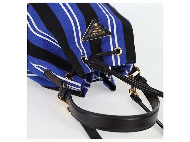 Borsa a mano in rattan PRADA in tela 2way blu oro 1BH115 Auth 138994SM D'oro - vista 6