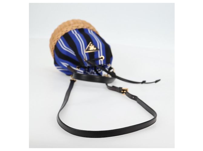 Borsa a mano in rattan PRADA in tela 2way blu oro 1BH115 Auth 138994SM D'oro - vista 8