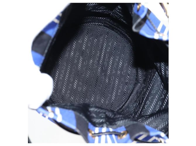 Borsa a mano in rattan PRADA in tela 2way blu oro 1BH115 Auth 138994SM D'oro - vista 9