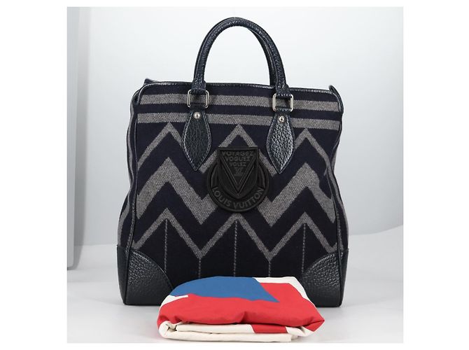 LOUIS VUITTON Cabas Vale Karakoram Bolsa de Mão Lã Marinha M95240 LV Auth 138949SAV Azul marinho - vista 12