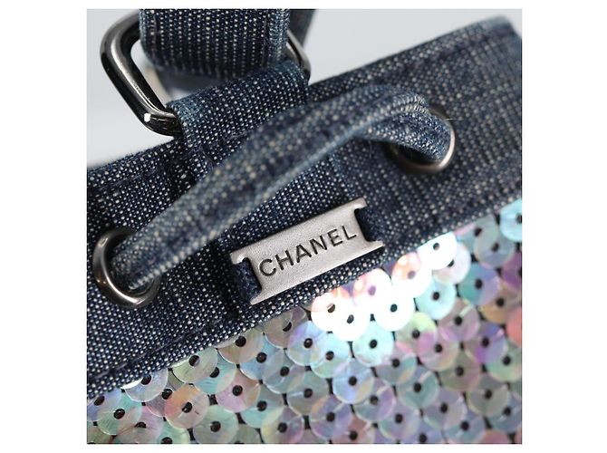 CHANEL Borsa a Mano in Paillettes Denim Blu CC Auth 139014SAV - vista 10