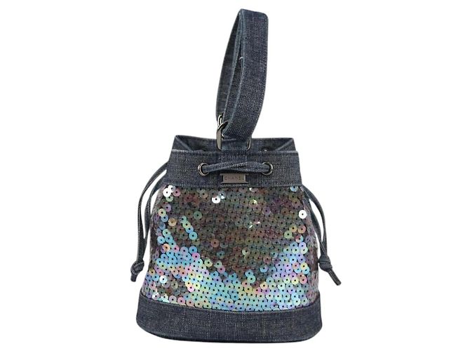 CHANEL Borsa a Mano in Paillettes Denim Blu CC Auth 139014SAV - vista 13