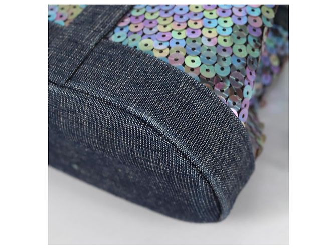 CHANEL Borsa a Mano in Paillettes Denim Blu CC Auth 139014SAV - vista 16