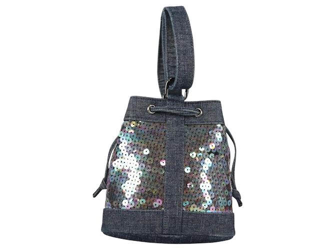 CHANEL Borsa a Mano in Paillettes Denim Blu CC Auth 139014SAV - vista 2