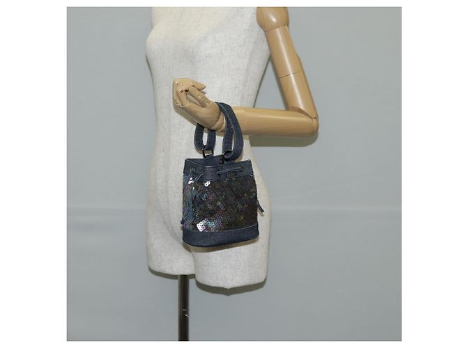 CHANEL Borsa a Mano in Paillettes Denim Blu CC Auth 139014SAV - vista 20