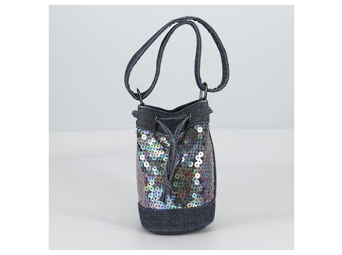 CHANEL Borsa a Mano in Paillettes Denim Blu CC Auth 139014SAV - vista 3