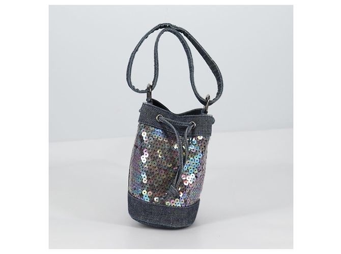 CHANEL Borsa a Mano in Paillettes Denim Blu CC Auth 139014SAV - vista 4
