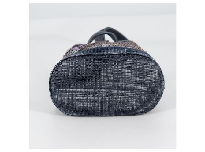 CHANEL Borsa a Mano in Paillettes Denim Blu CC Auth 139014SAV - vista 5