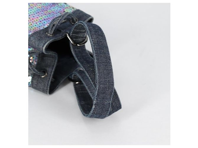 CHANEL Borsa a Mano in Paillettes Denim Blu CC Auth 139014SAV - vista 7