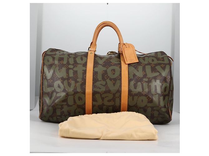 LOUIS VUITTON Monogram Graffiti Keepall 50 Borsa Boston Khaki M92196 Auth fm4841SAV Cachi - vista 12