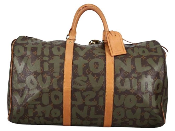 LOUIS VUITTON Monogram Graffiti Keepall 50 Borsa Boston Khaki M92196 Auth fm4841SAV Cachi - vista 13