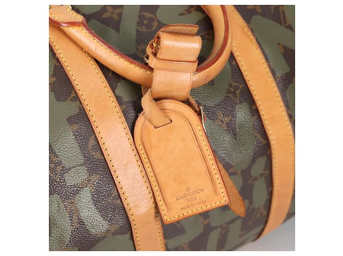 LOUIS VUITTON Monogram Graffiti Keepall 50 Borsa Boston Khaki M92196 Auth fm4841SAV Cachi - vista 19