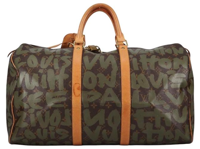 LOUIS VUITTON Monogram Graffiti Keepall 50 Borsa Boston Khaki M92196 Auth fm4841SAV Cachi - vista 2