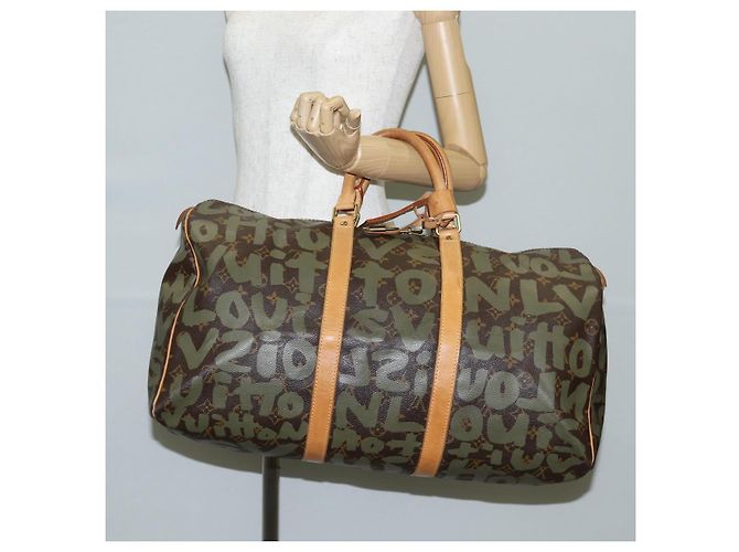 LOUIS VUITTON Monogram Graffiti Keepall 50 Borsa Boston Khaki M92196 Auth fm4841SAV Cachi - vista 23