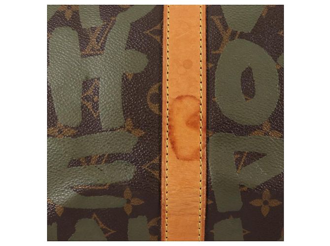 LOUIS VUITTON Monogram Graffiti Keepall 50 Borsa Boston Khaki M92196 Auth fm4841SAV Cachi - vista 3